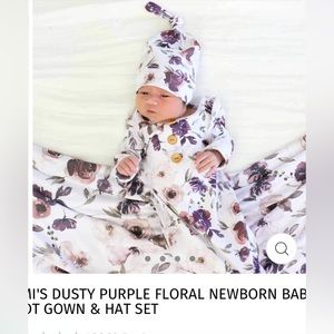 Caden Lane Demi’s Dusty Purple Floral Knotted Gown and hat and bow set